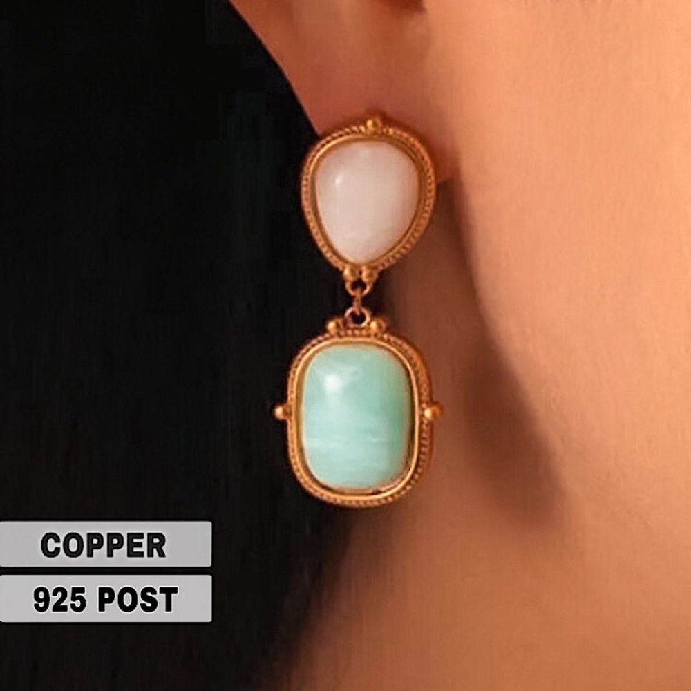 ⚜️𝟯𝟬%𝗢𝗙𝗙 𝗯𝘂𝗻𝗱𝗹𝗲𝘀 𝟯+⚜️ NEW 925 Marbled White & Green Dangle Earrings